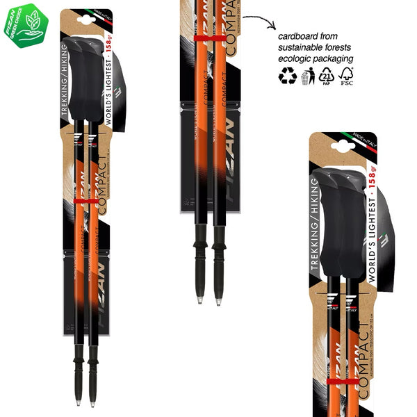 FIZAN Compact Trekking Poles – orange poles folded in retail cardboard packaging