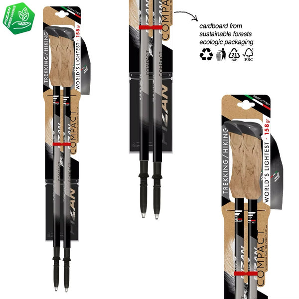 FIZAN Compact Trekking Poles – grey poles folded in retail cardboard packaging