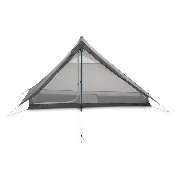 Gossamer Gear The One V2 – front symmetric view, door open with trekking pole visible inside