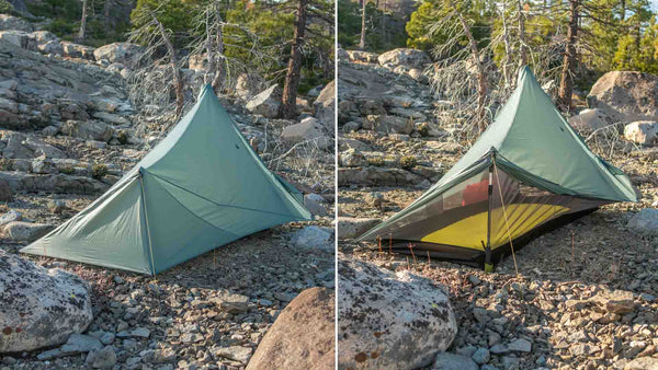 Tarptent ProTrek side profile of the pitched tent, two views