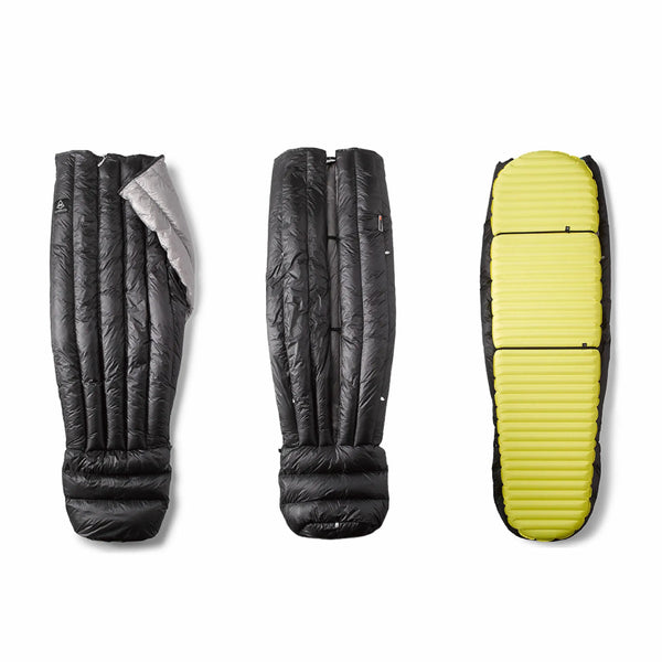 Hyperlite Mountain Gear 40-Degree Quilt with stuff sack showing packed size