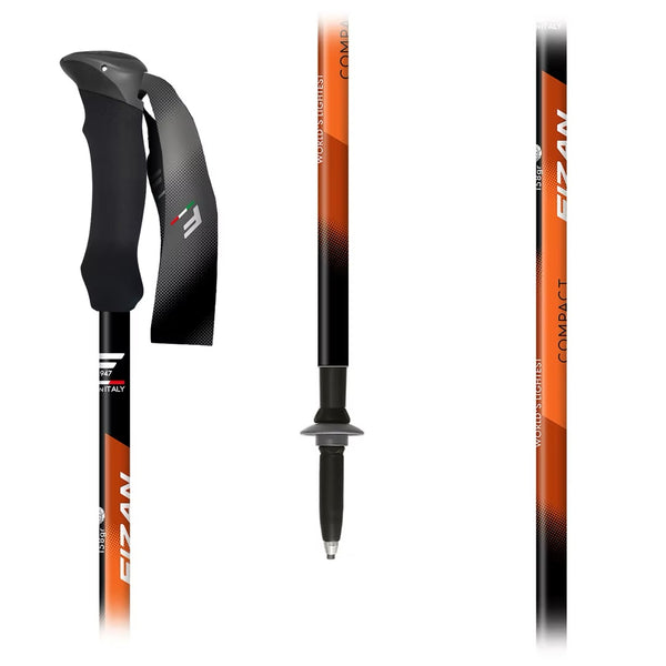 FIZAN Compact Trekking Poles – orange grip and strap detail, studio view
