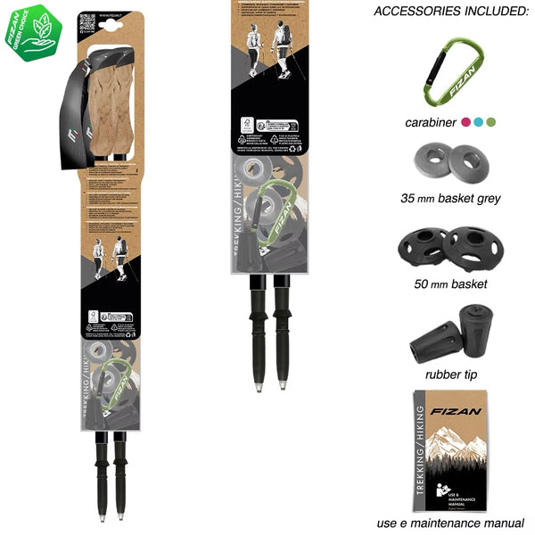 FIZAN Compact Trekking Poles – beige/gold poles folded in retail cardboard packaging