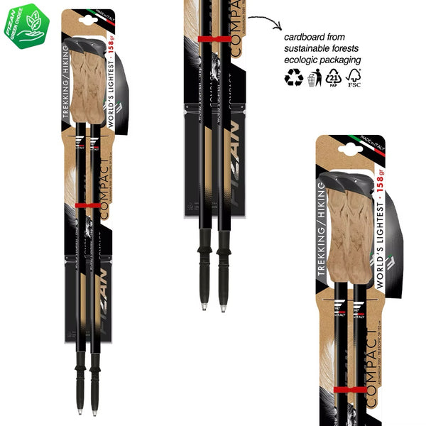 FIZAN Compact Trekking Poles – accessories included: carabiner, baskets, rubber tips, instruction manual, beige/gold colorway