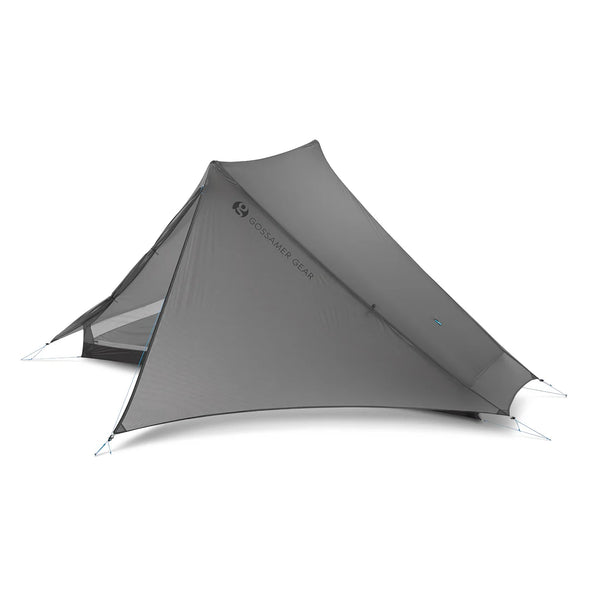Gossamer Gear The One V2 pitched, angled studio view with logo and teal tie-out tag