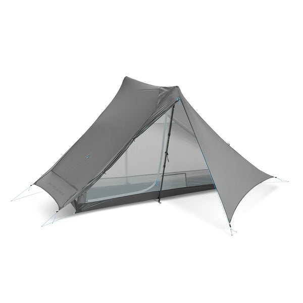 Gossamer Gear The One V2 pitched, angled studio view with door open and mesh interior visible