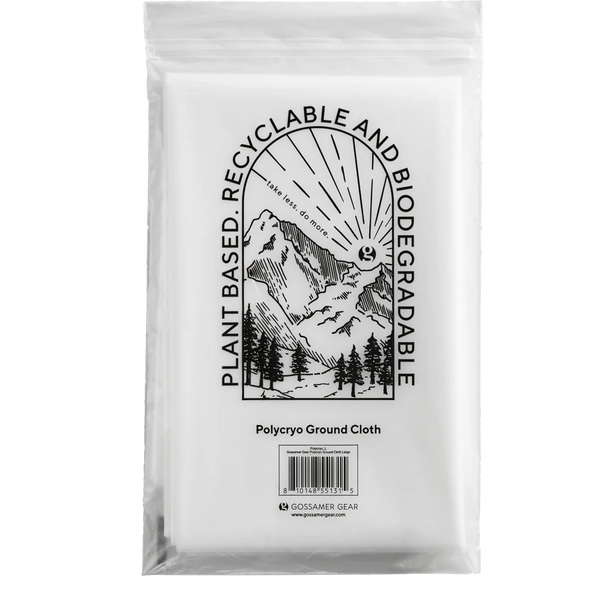 Gossamer Gear Polycryo Ground Cloth packaging, plant-based recyclable and biodegradable