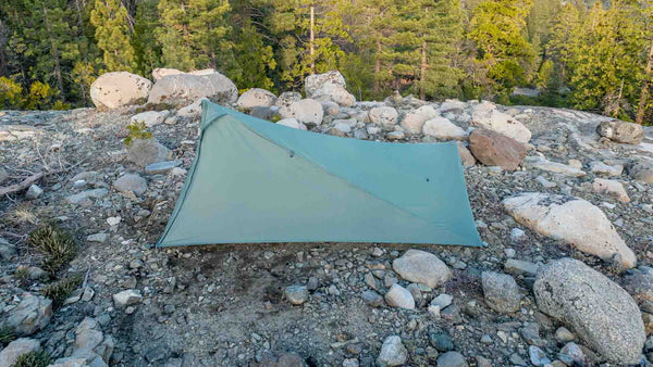Tarptent ProTrek pitched, side view on rocky ground