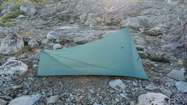 Tarptent ProTrek pitched, side profile view on rocky terrain