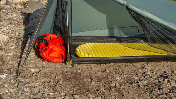 Tarptent ProTrek entrance with door open and gear inside – close view