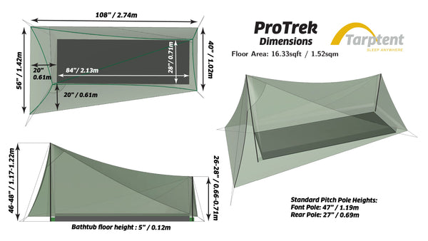 Tarptent ProTrek dimensions diagram – floor plan and profile